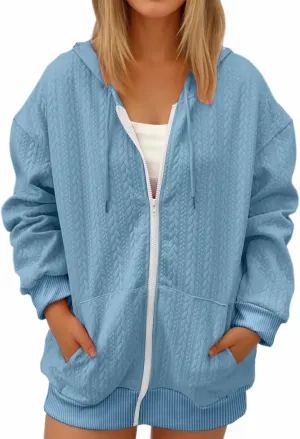 Hoodie Jacket for Women Lounge Baggy Zip Up Oversized Sweatshirt Long Sleeve Drawstring Tops 2024 Fall Winter Outfits