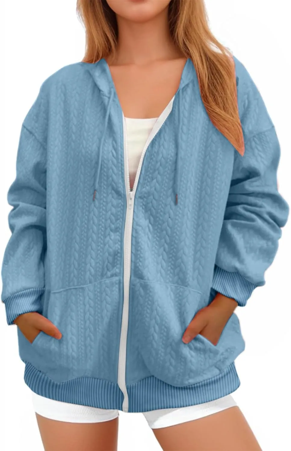 Hoodie Jacket for Women Lounge Baggy Zip Up Oversized Sweatshirt Long Sleeve Drawstring Tops 2024 Fall Winter Outfits