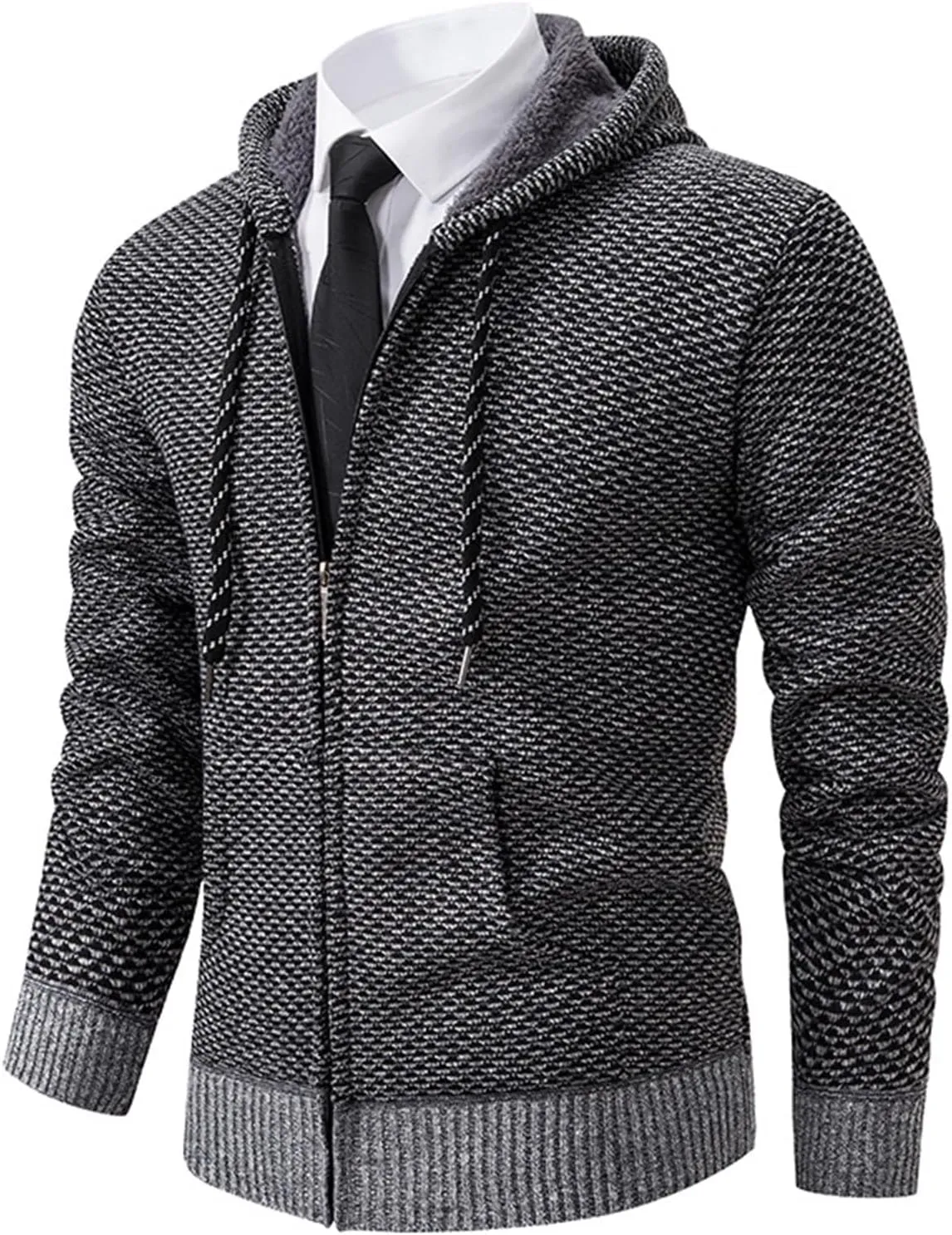 Hoodies for Men Zip up Casual Long Sleeve Fleece Lined Knit Cardigan Sweater Lightweight Jacket with Pockets