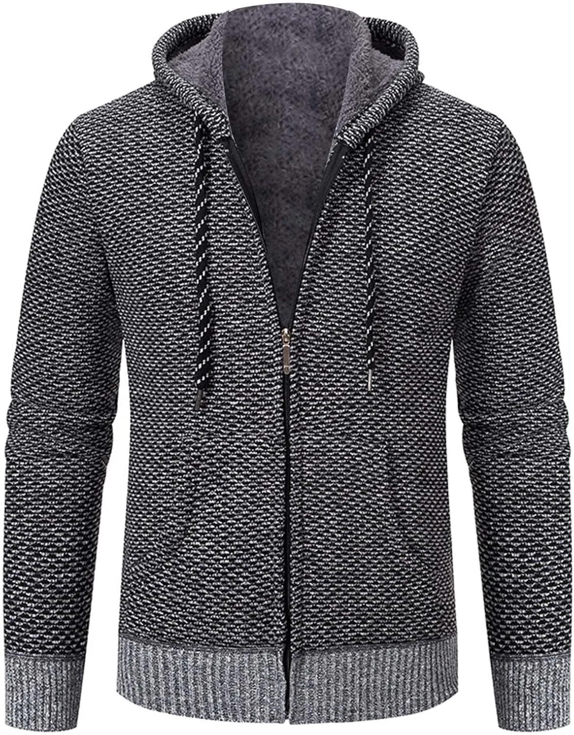 Hoodies for Men Zip up Casual Long Sleeve Fleece Lined Knit Cardigan Sweater Lightweight Jacket with Pockets