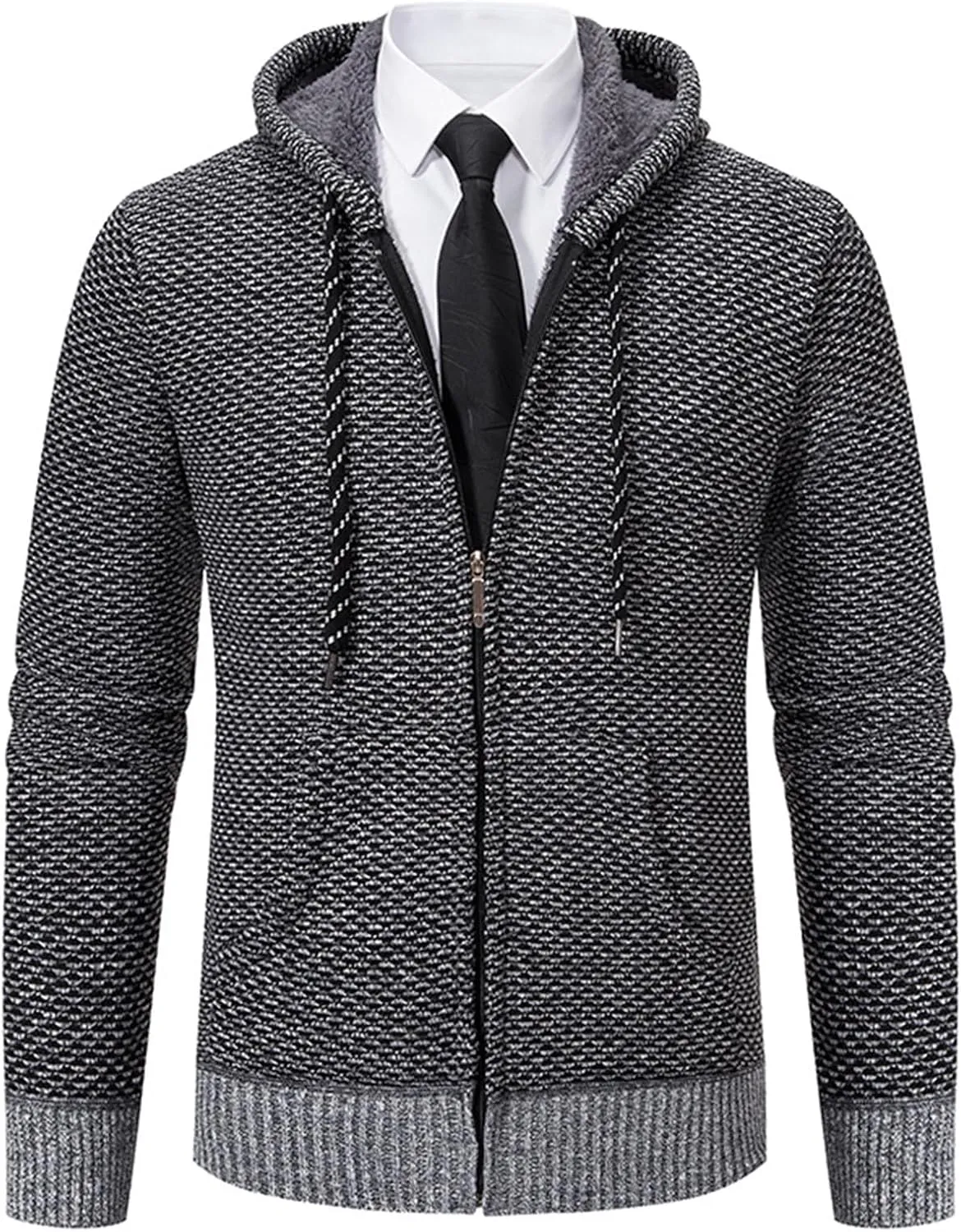 Hoodies for Men Zip up Casual Long Sleeve Fleece Lined Knit Cardigan Sweater Lightweight Jacket with Pockets