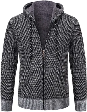 Hoodies for Men Zip up Casual Long Sleeve Fleece Lined Knit Cardigan Sweater Lightweight Jacket with Pockets