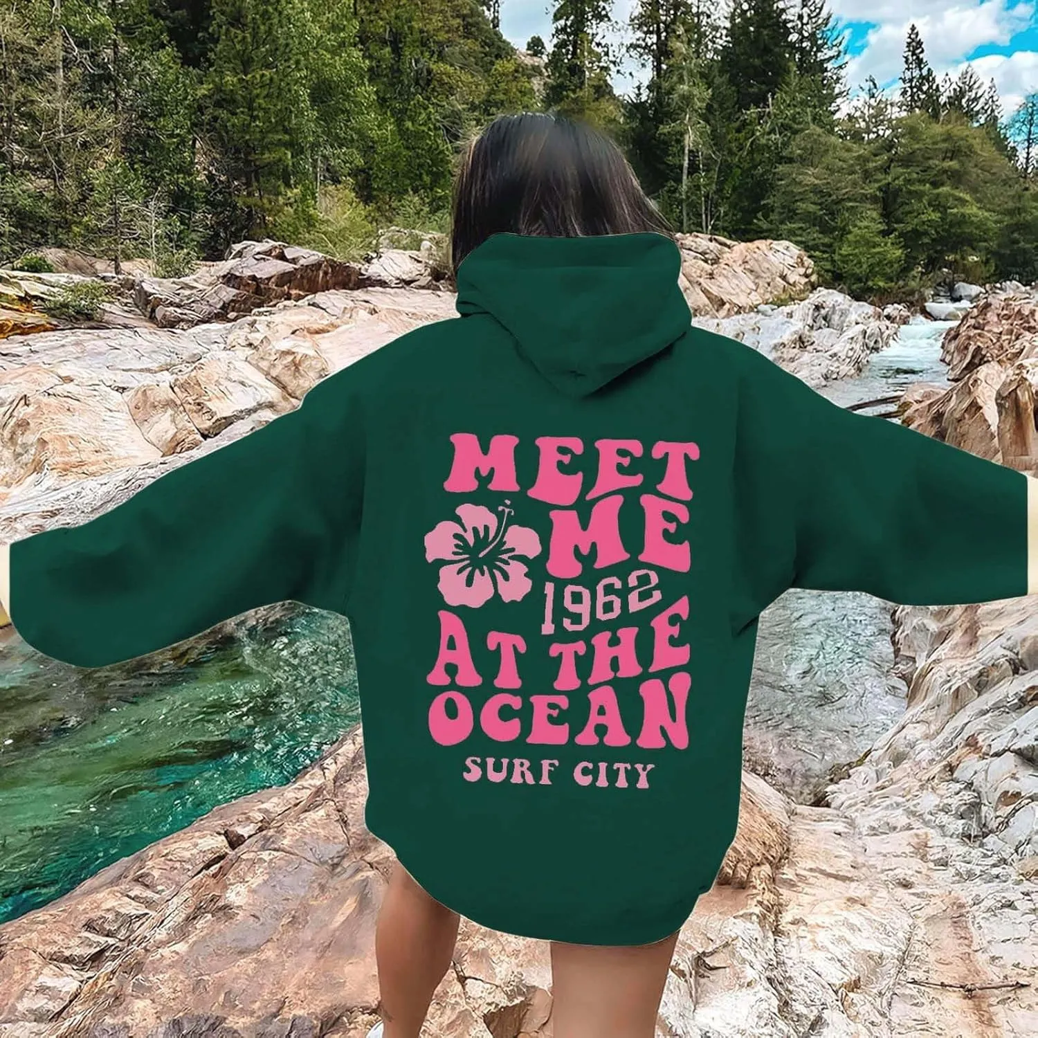 Hoodies for Teen Girls Long Sleeve Letter Preppy Casual Graphic Hoodies Drawstring Pullover Cute Oversized Sweatshirts