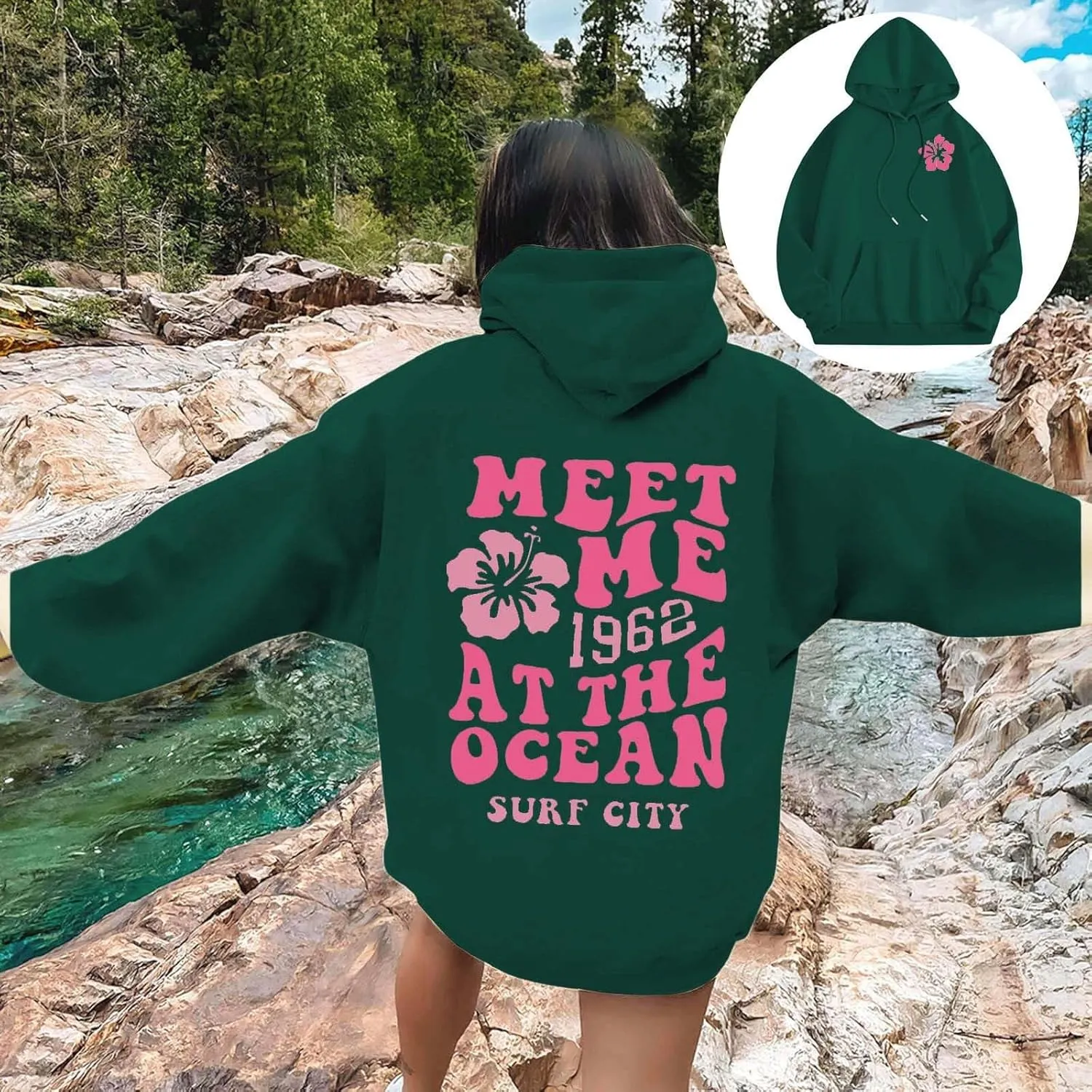 Hoodies for Teen Girls Long Sleeve Letter Preppy Casual Graphic Hoodies Drawstring Pullover Cute Oversized Sweatshirts