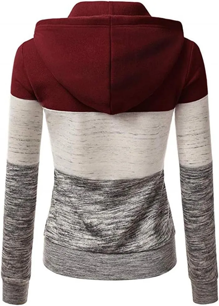 Hoodies for Women Color Block Hooded Sweatshirt Basic Zip-Up Jersey Jacket Long Sleeve Top with Pockets Plus Size