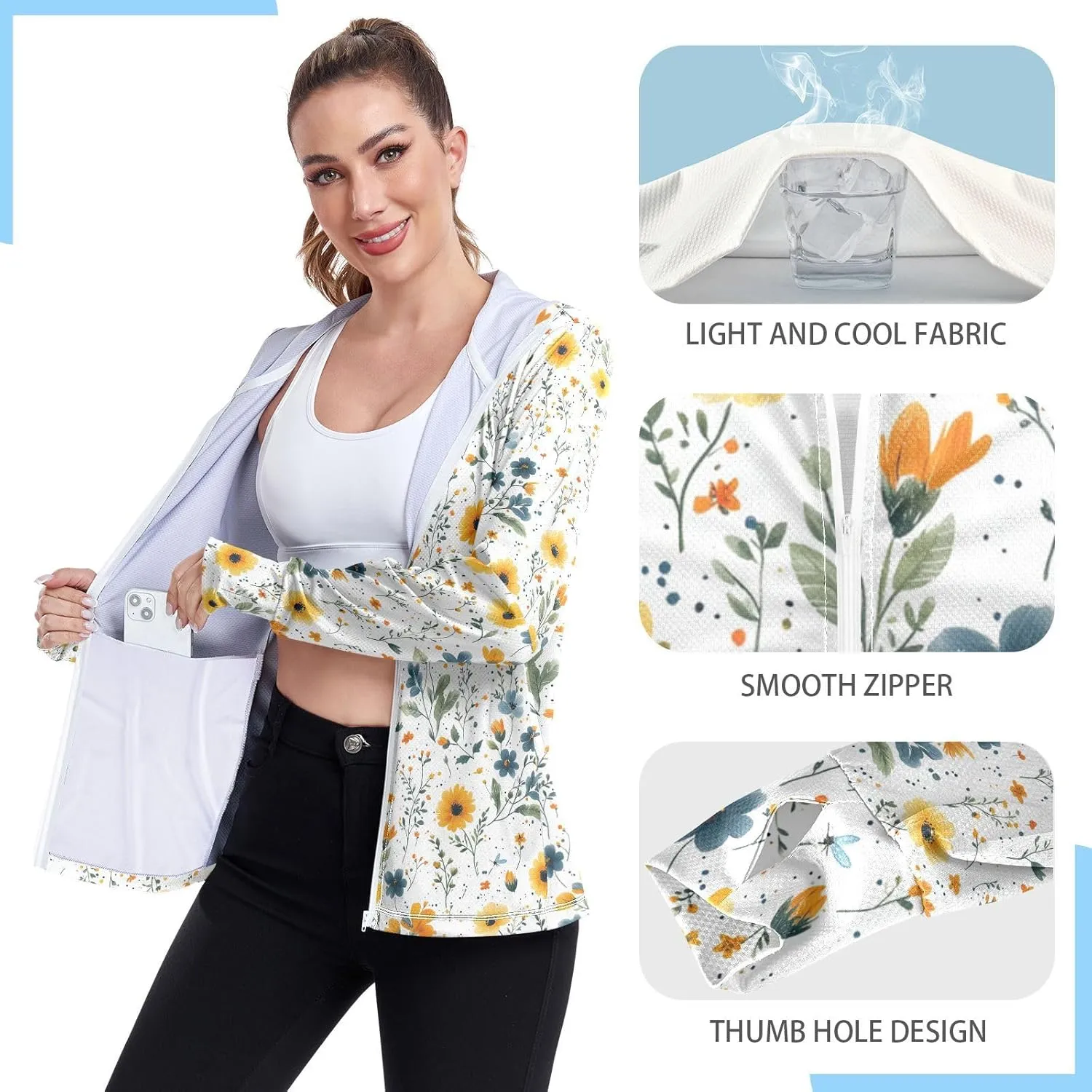 Hoodies Woman with Thumb Holes Cooling Shirt UPF 50  Protection Gym People Sweatshirt for Hiking Outdoor