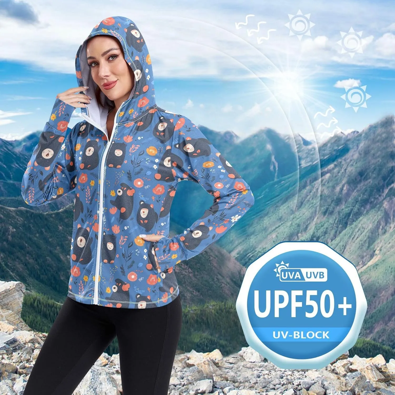 Hoodies Woman with Thumb Holes Swim Shirts UPF 50  Protection Workout Sweatshirt Hiking Outdoor Performance