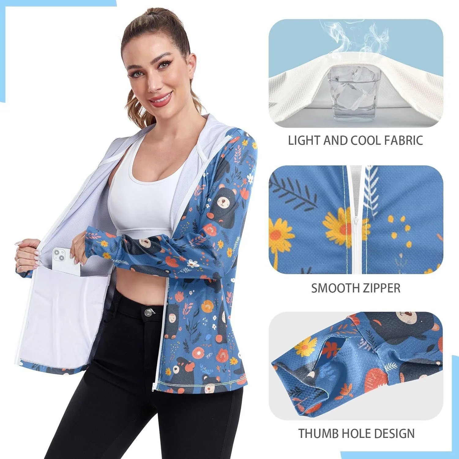 Hoodies Woman with Thumb Holes Swim Shirts UPF 50  Protection Workout Sweatshirt Hiking Outdoor Performance