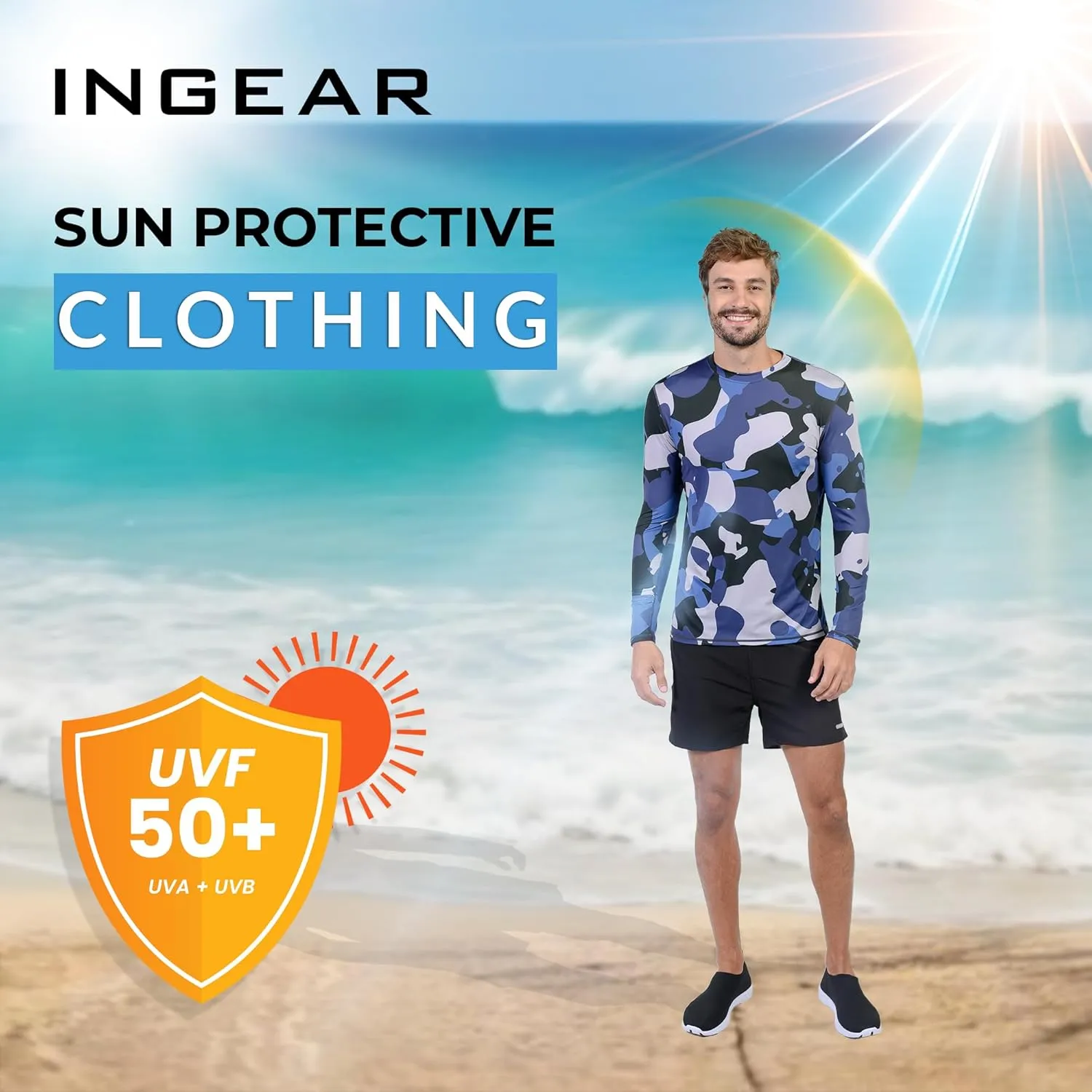INGEAR Sun Shirts for Men Long Sleeve UV Protection, UPF 50 Sun Shirt, UV Shirts for Men, Men's Rash Guard Fishing Shirt