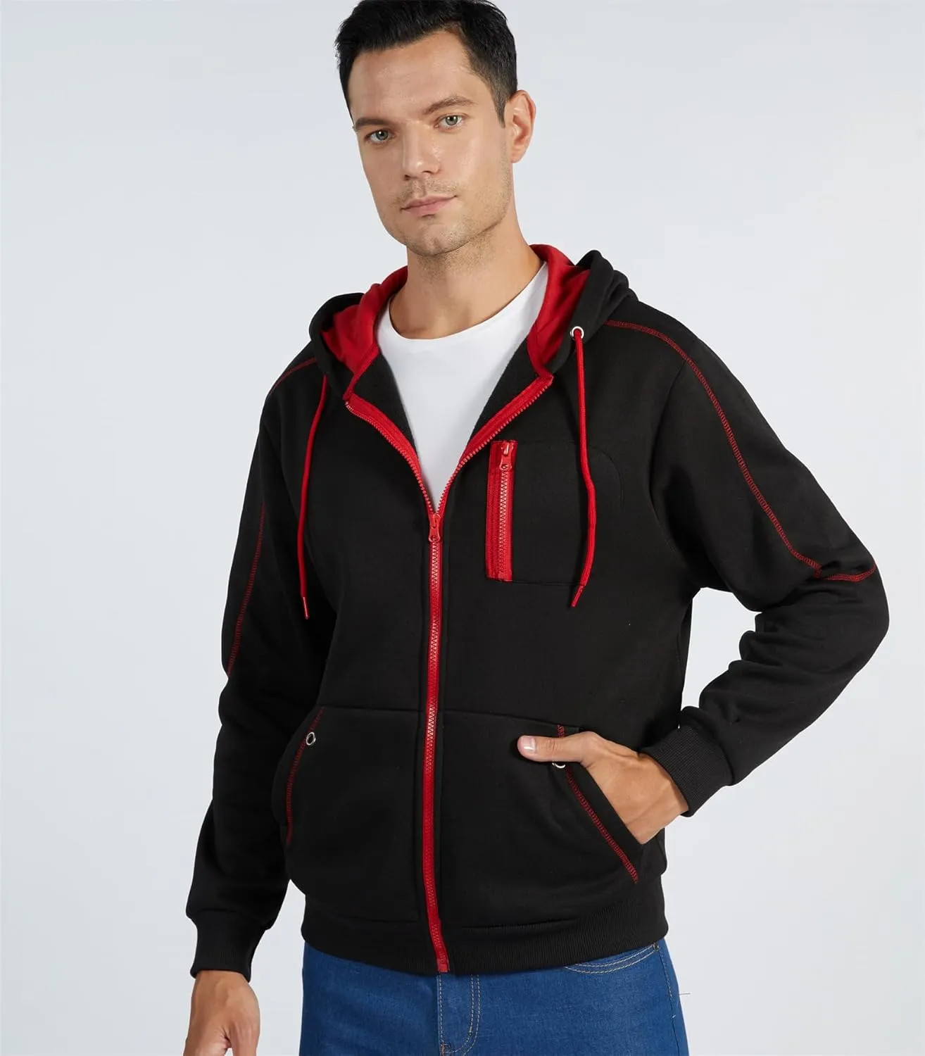 JACKETOWN Hoodie for Men Full Zip Up Sweatshirts Hoodies Lightweight Fashion Jacket with Pockets