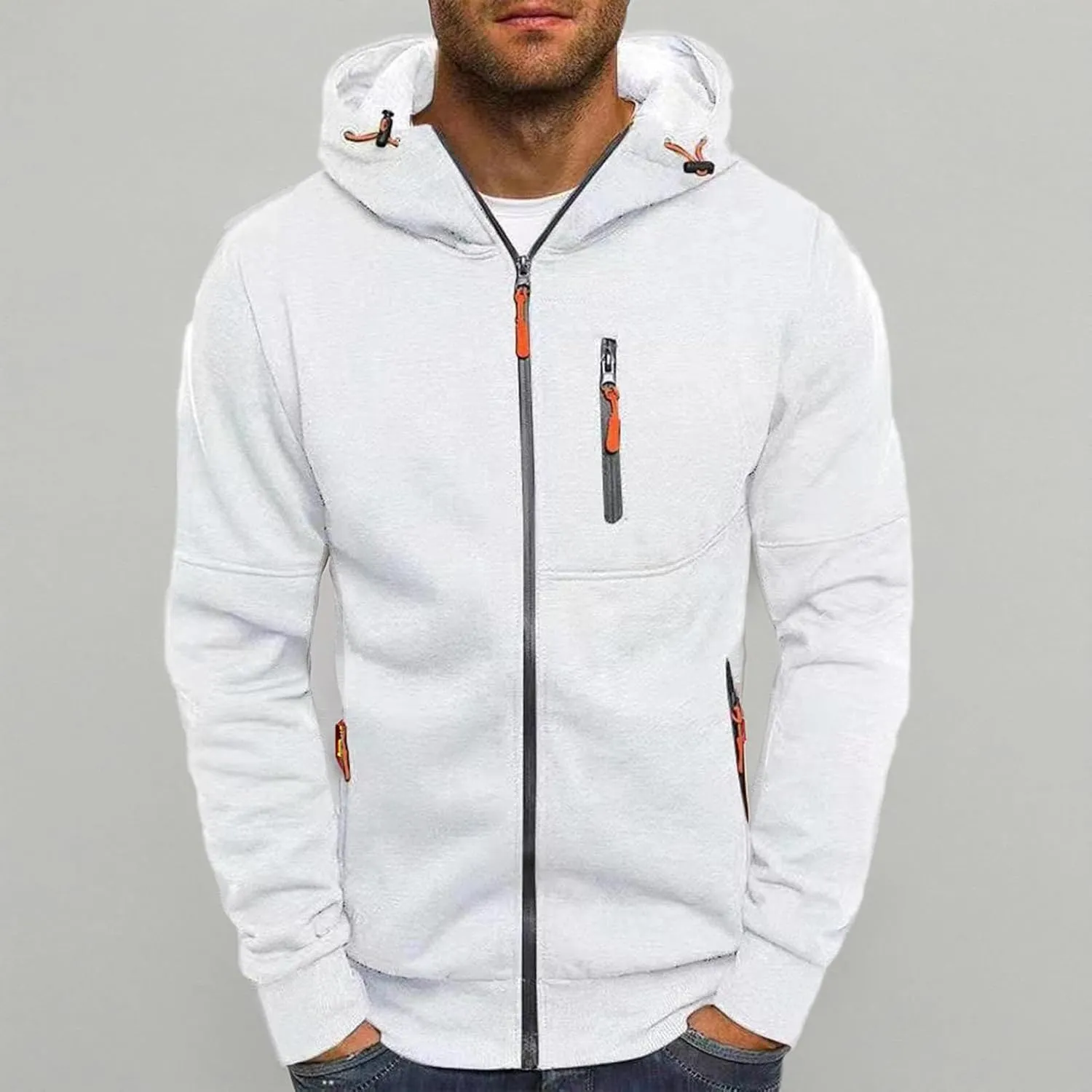 Jackets for Men,Pullover Hoodies for Men Solid Zipper Long Sleeve Hooded Sweatshirts Casual Workout Sport Sweaters Tops