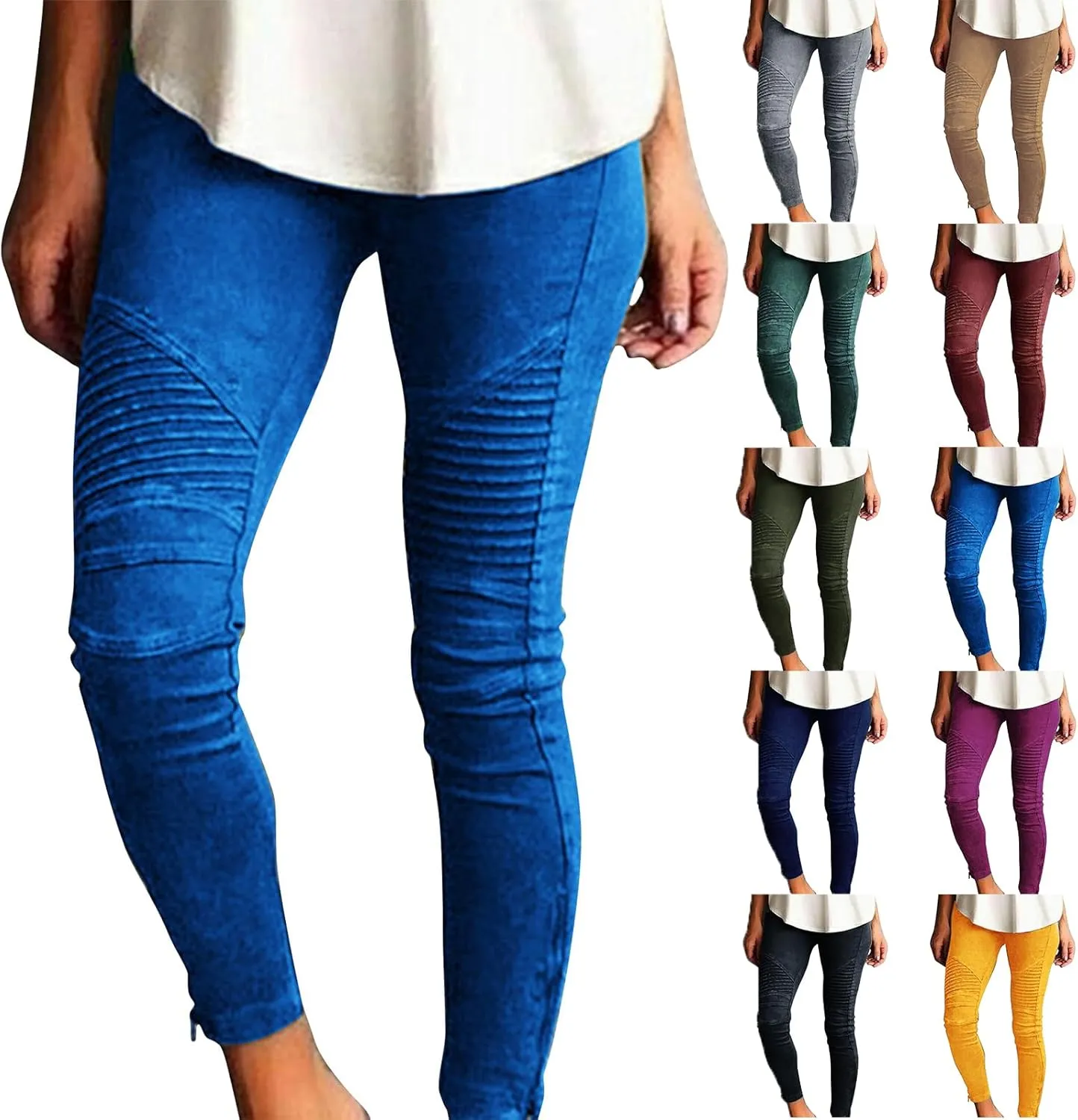 Jeggings for Women High Waist Tummy Control Pull On Jeans,Stretch Skinny Stripe Zipper Jeans Leggings with Pockets