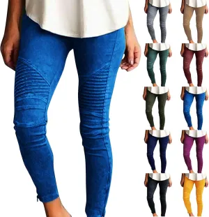 Jeggings for Women High Waist Tummy Control Pull On Jeans,Stretch Skinny Stripe Zipper Jeans Leggings with Pockets