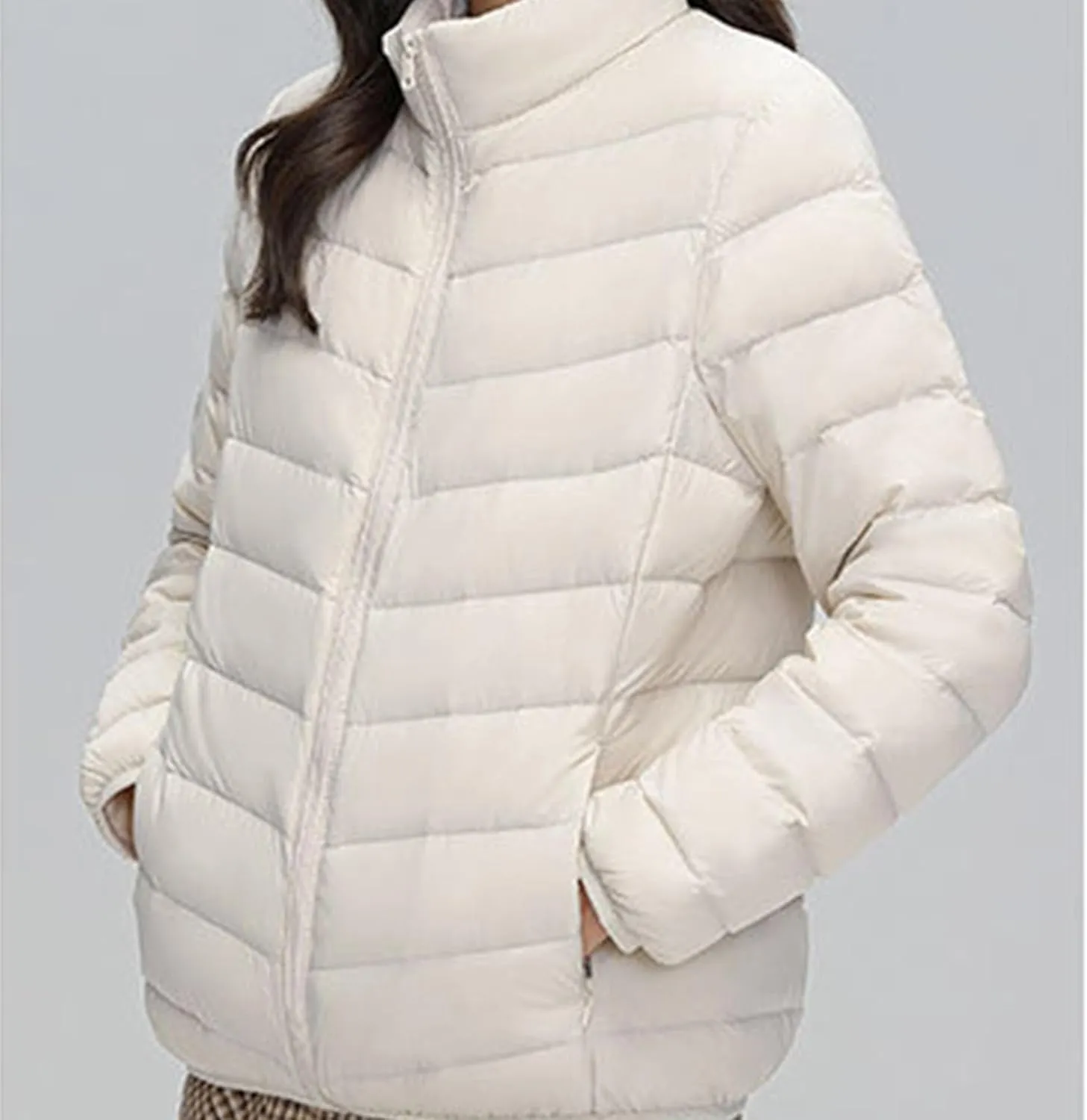 JEsilunmaMY Women's Stand Collar Duck Down Jacket Lightweight Long Sleeve Insulated Puffer Jacket Warm Winter Quilted Coat
