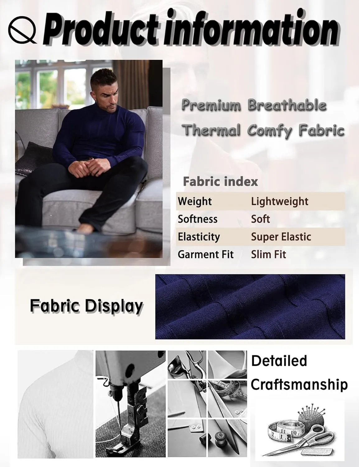 JoZorro Men Turtleneck Long Sleeve Sweater High Neck Top Slim Fit Lightweight Knit Roll Neck Pullover Sweaters for Men