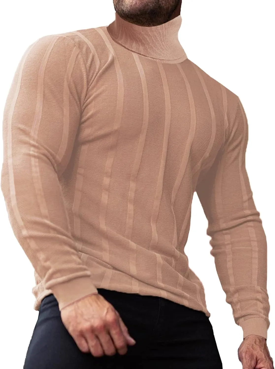 JoZorro Men Turtleneck Long Sleeve Sweater High Neck Top Slim Fit Lightweight Knit Roll Neck Pullover Sweaters for Men