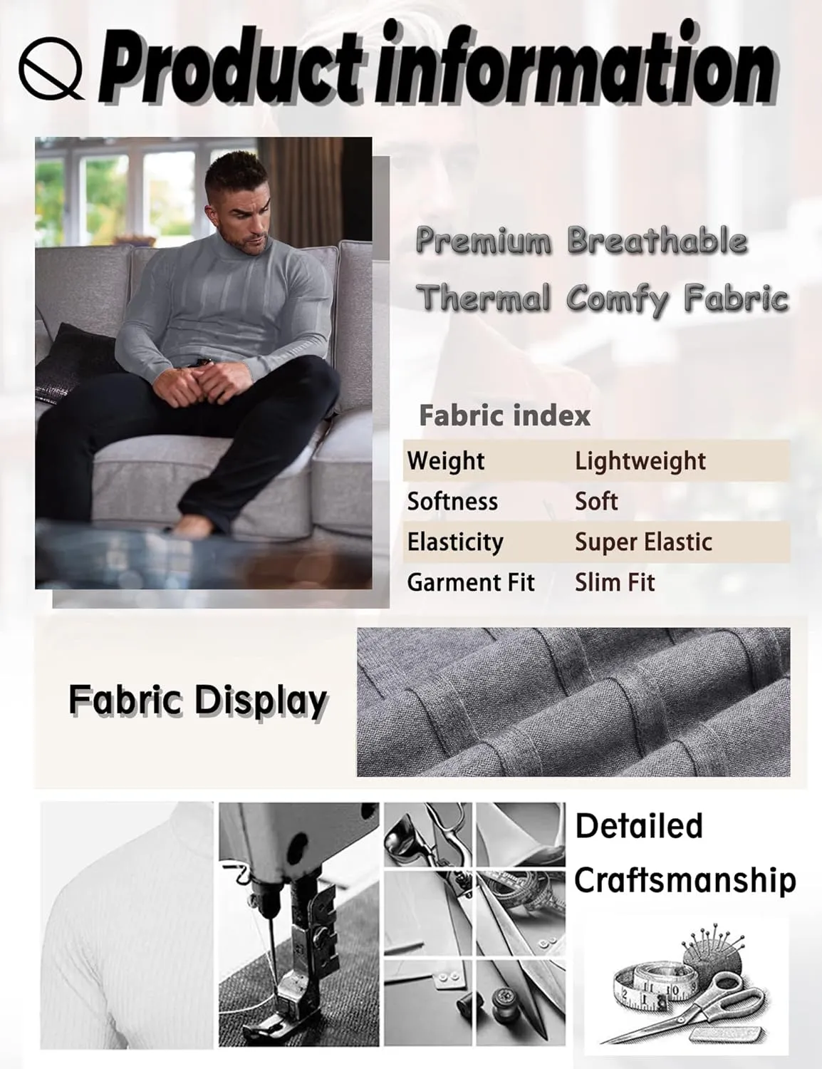 JoZorro Men Turtleneck Long Sleeve Sweater High Neck Top Slim Fit Lightweight Knit Roll Neck Pullover Sweaters for Men