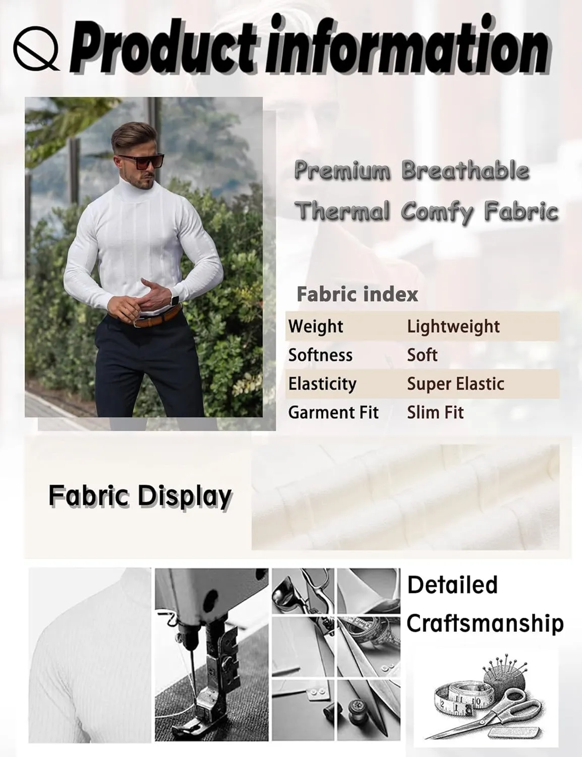 JoZorro Men Turtleneck Long Sleeve Sweater High Neck Top Slim Fit Lightweight Knit Roll Neck Pullover Sweaters for Men