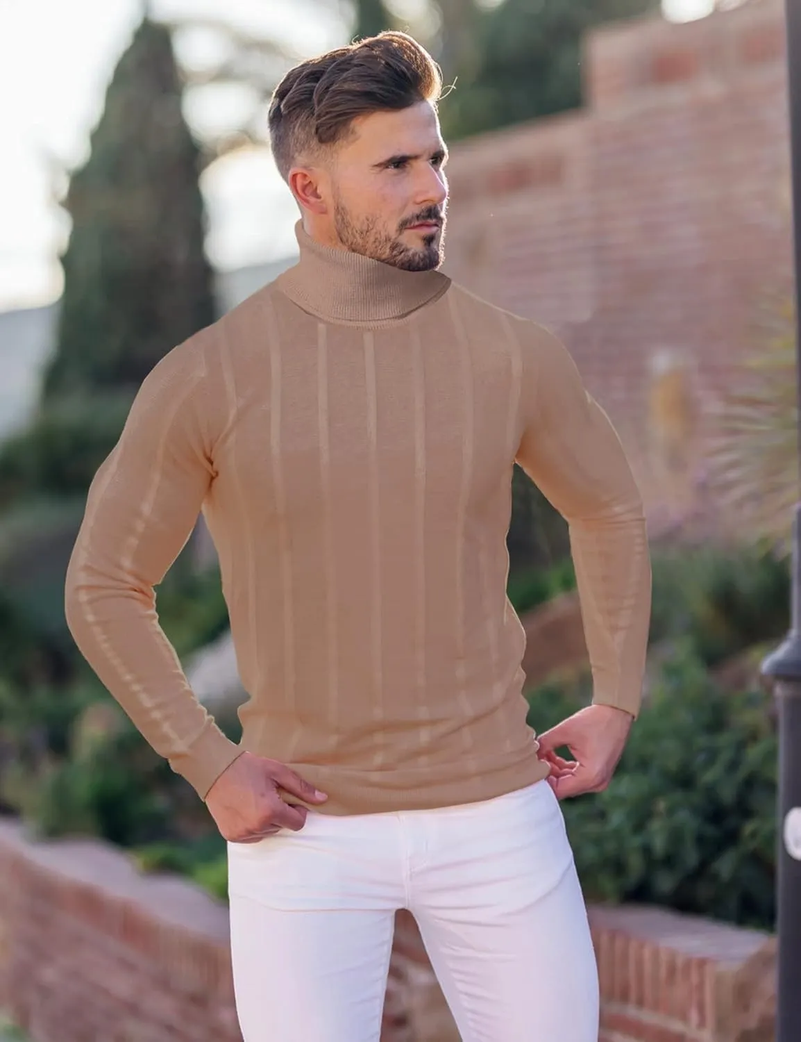 JoZorro Men Turtleneck Long Sleeve Sweater High Neck Top Slim Fit Lightweight Knit Roll Neck Pullover Sweaters for Men