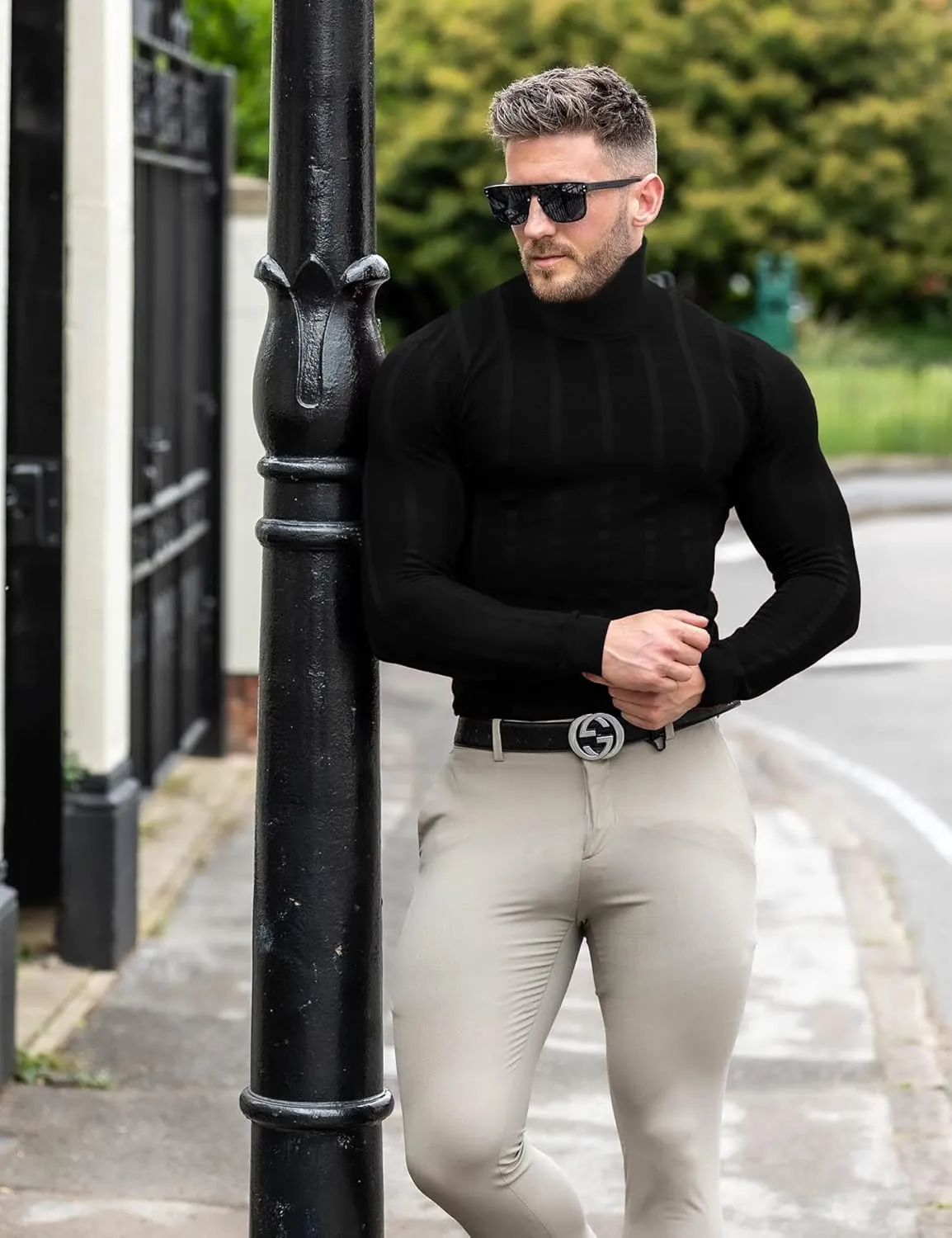 JoZorro Men Turtleneck Long Sleeve Sweater High Neck Top Slim Fit Lightweight Knit Roll Neck Pullover Sweaters for Men