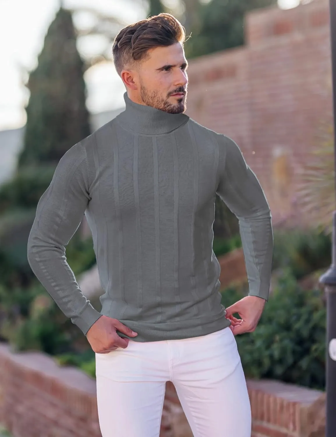 JoZorro Men Turtleneck Long Sleeve Sweater High Neck Top Slim Fit Lightweight Knit Roll Neck Pullover Sweaters for Men