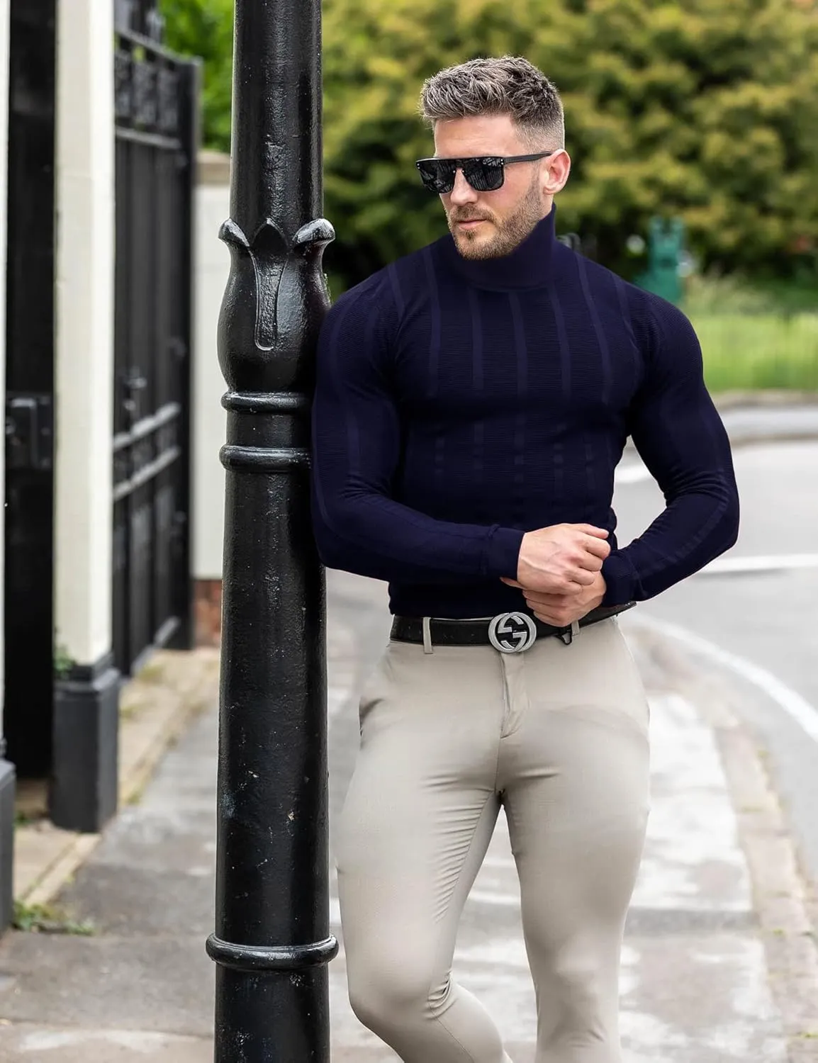 JoZorro Men Turtleneck Long Sleeve Sweater High Neck Top Slim Fit Lightweight Knit Roll Neck Pullover Sweaters for Men
