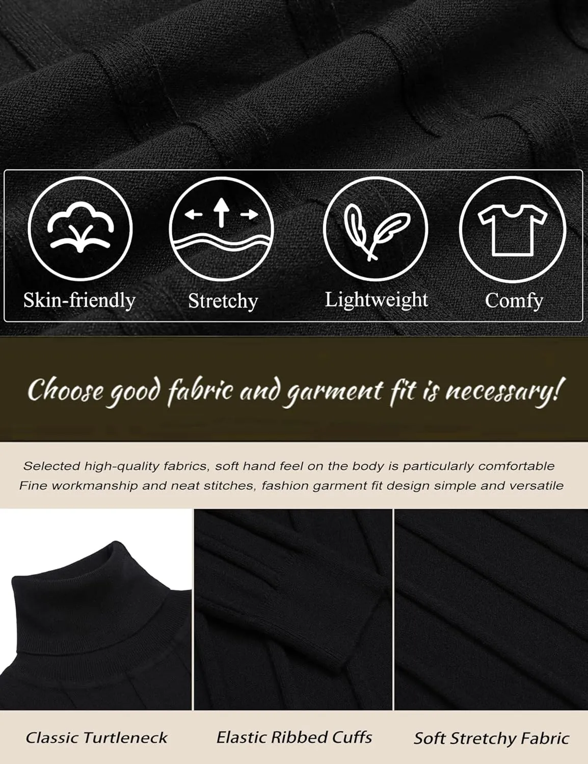 JoZorro Men Turtleneck Long Sleeve Sweater High Neck Top Slim Fit Lightweight Knit Roll Neck Pullover Sweaters for Men