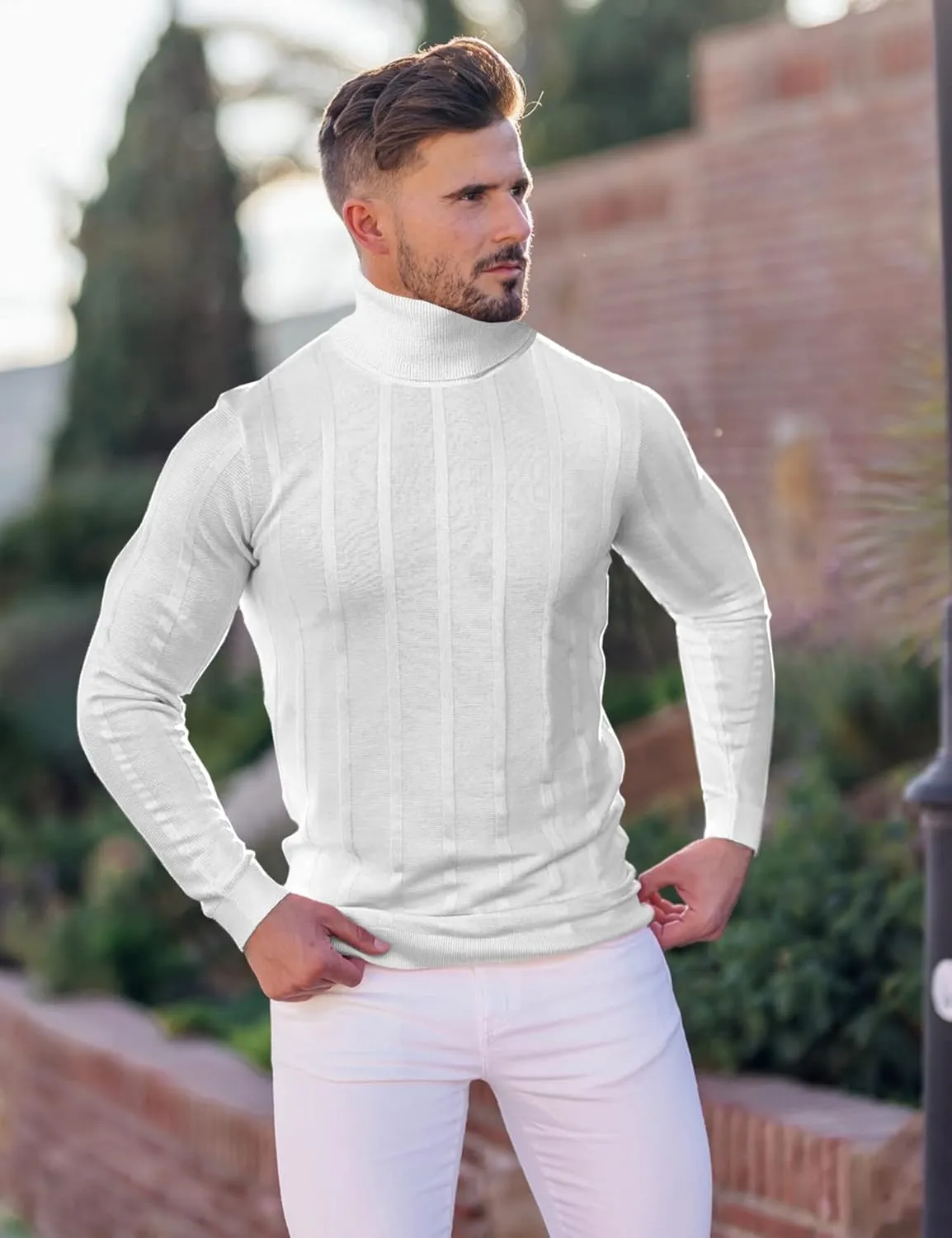 JoZorro Men Turtleneck Long Sleeve Sweater High Neck Top Slim Fit Lightweight Knit Roll Neck Pullover Sweaters for Men