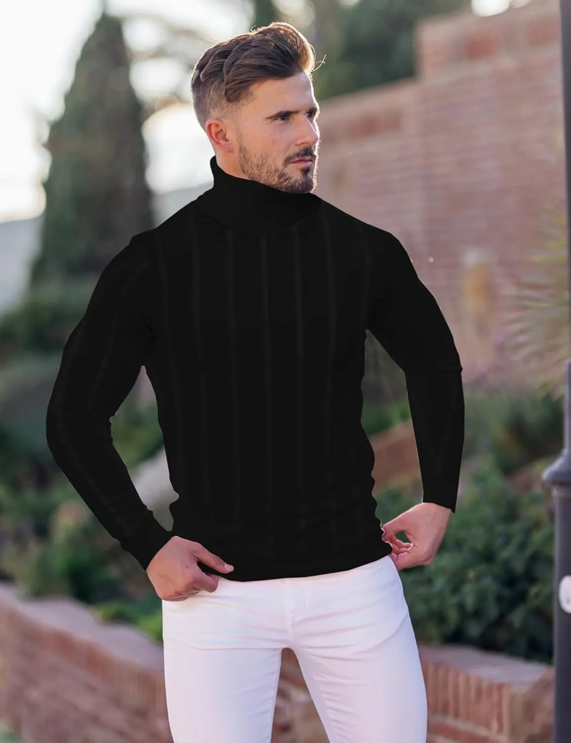 JoZorro Men Turtleneck Long Sleeve Sweater High Neck Top Slim Fit Lightweight Knit Roll Neck Pullover Sweaters for Men