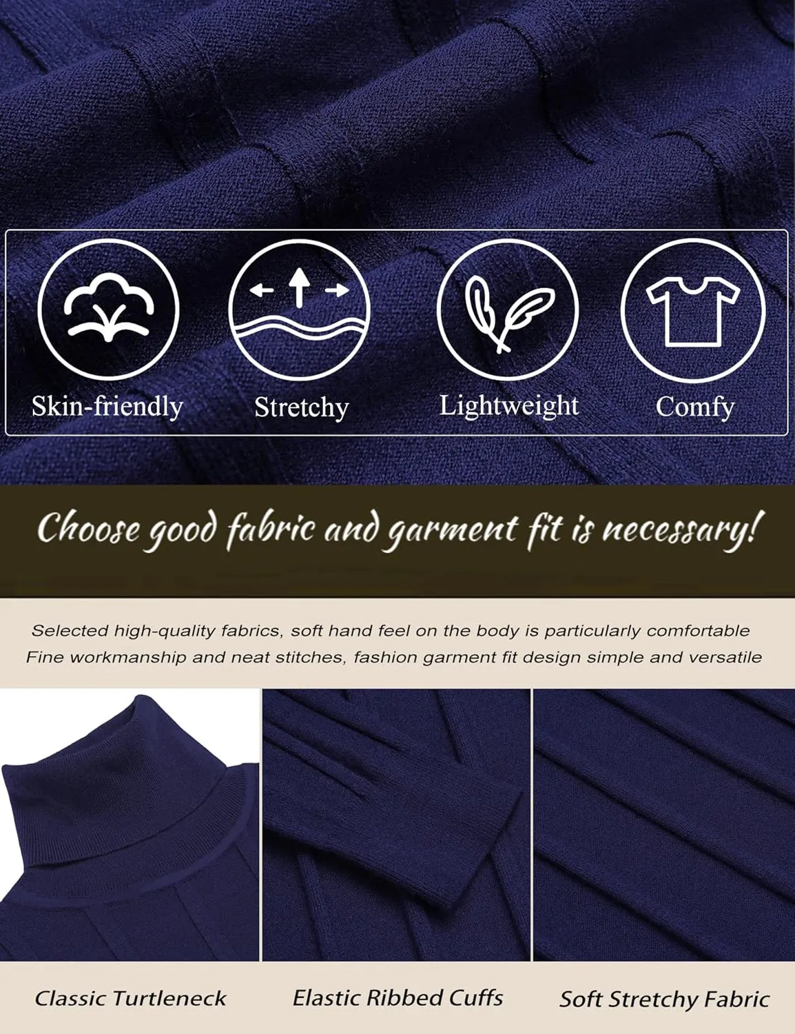 JoZorro Men Turtleneck Long Sleeve Sweater High Neck Top Slim Fit Lightweight Knit Roll Neck Pullover Sweaters for Men