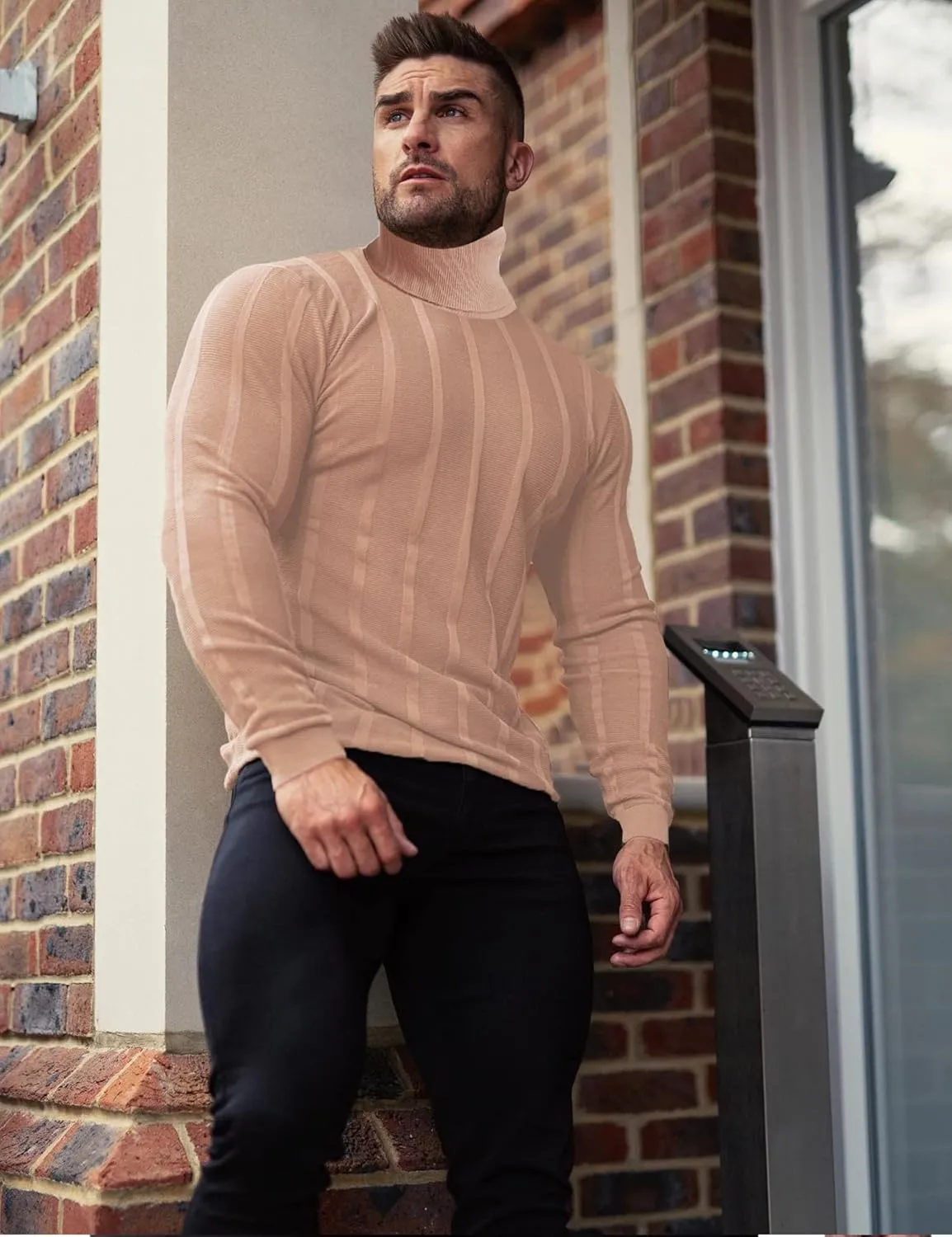 JoZorro Men Turtleneck Long Sleeve Sweater High Neck Top Slim Fit Lightweight Knit Roll Neck Pullover Sweaters for Men
