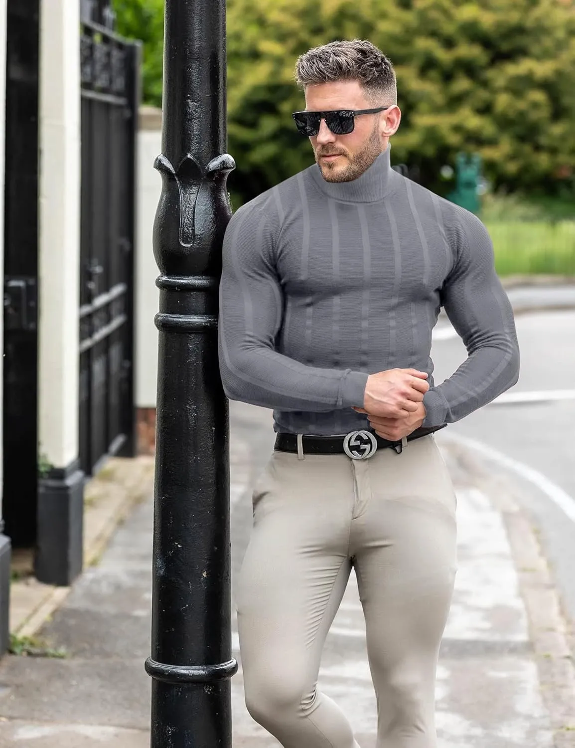 JoZorro Men Turtleneck Long Sleeve Sweater High Neck Top Slim Fit Lightweight Knit Roll Neck Pullover Sweaters for Men