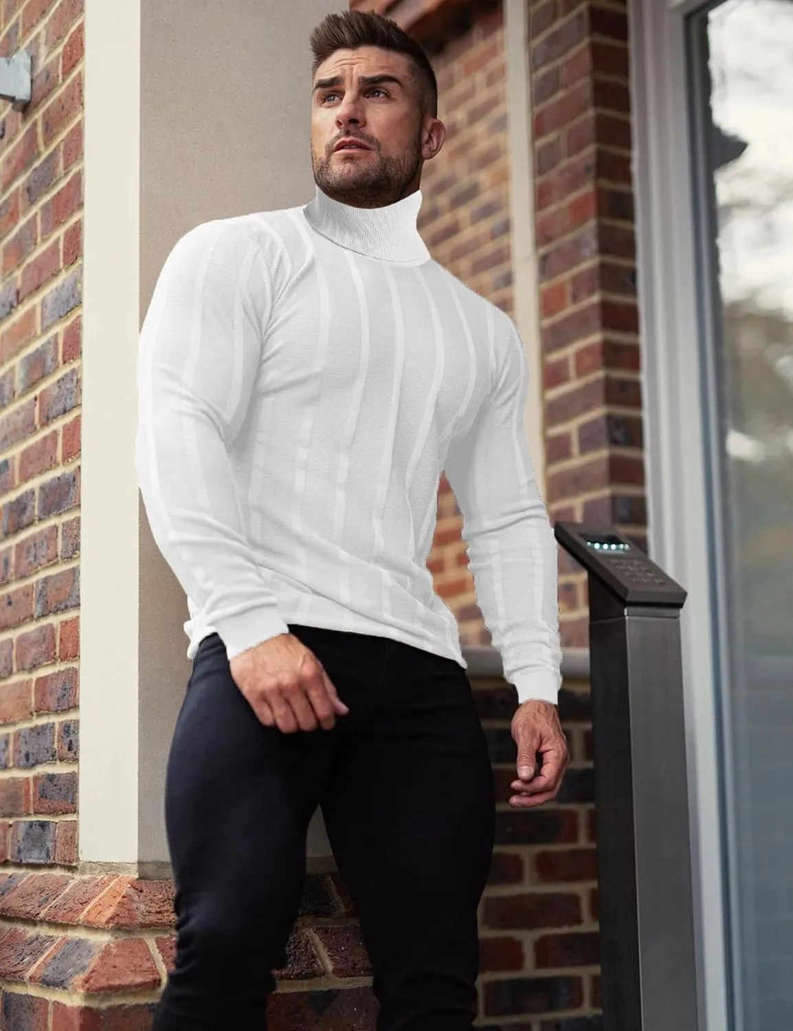 JoZorro Men Turtleneck Long Sleeve Sweater High Neck Top Slim Fit Lightweight Knit Roll Neck Pullover Sweaters for Men