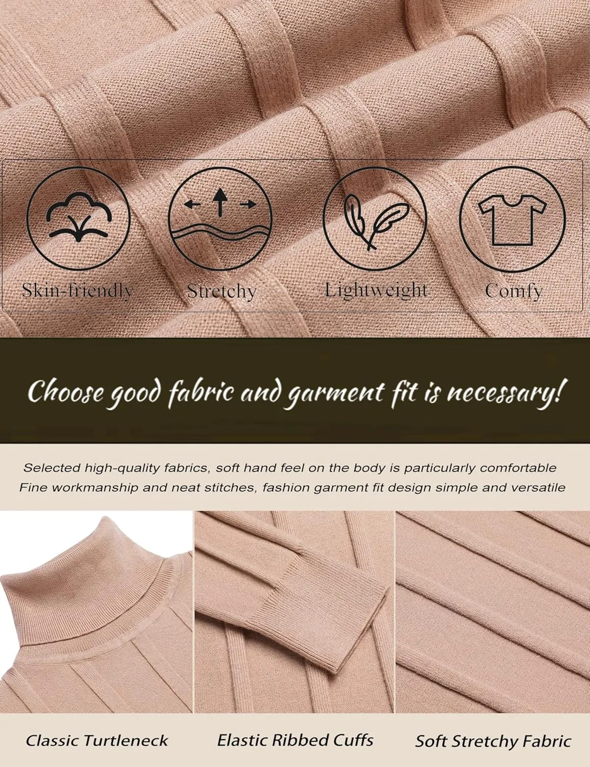 JoZorro Men Turtleneck Long Sleeve Sweater High Neck Top Slim Fit Lightweight Knit Roll Neck Pullover Sweaters for Men