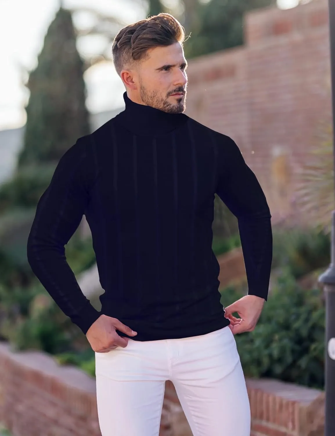JoZorro Men Turtleneck Long Sleeve Sweater High Neck Top Slim Fit Lightweight Knit Roll Neck Pullover Sweaters for Men