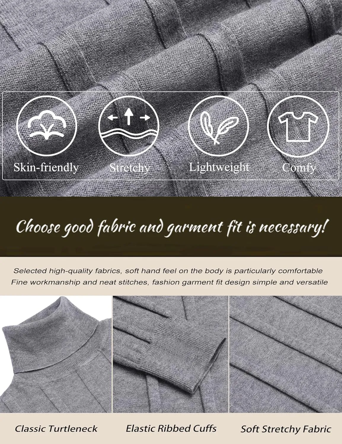 JoZorro Men Turtleneck Long Sleeve Sweater High Neck Top Slim Fit Lightweight Knit Roll Neck Pullover Sweaters for Men