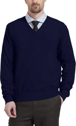 Kallspin Men's Wool Blend V-Neck Sweater Relax Fit Knit Pullover for Fall Winter