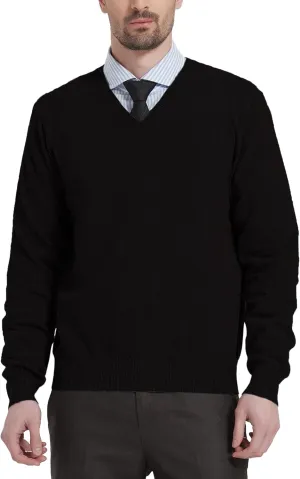 Kallspin Men's Wool Blend V-Neck Sweater Relax Fit Knit Pullover for Fall Winter