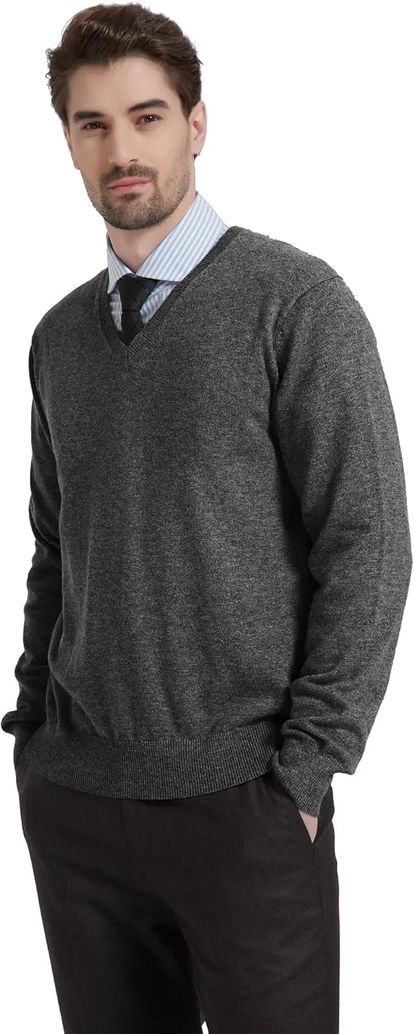 Kallspin Men's Wool Blend V-Neck Sweater Relax Fit Knit Pullover for Fall Winter