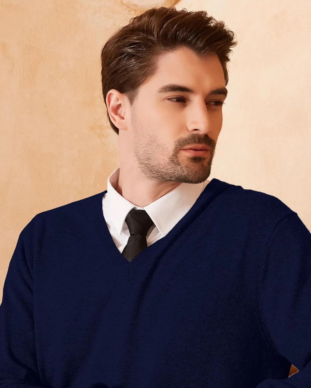 Kallspin Men's Wool Blend V-Neck Sweater Relax Fit Knit Pullover for Fall Winter
