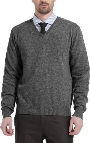 Kallspin Men's Wool Blend V-Neck Sweater Relax Fit Knit Pullover for Fall Winter