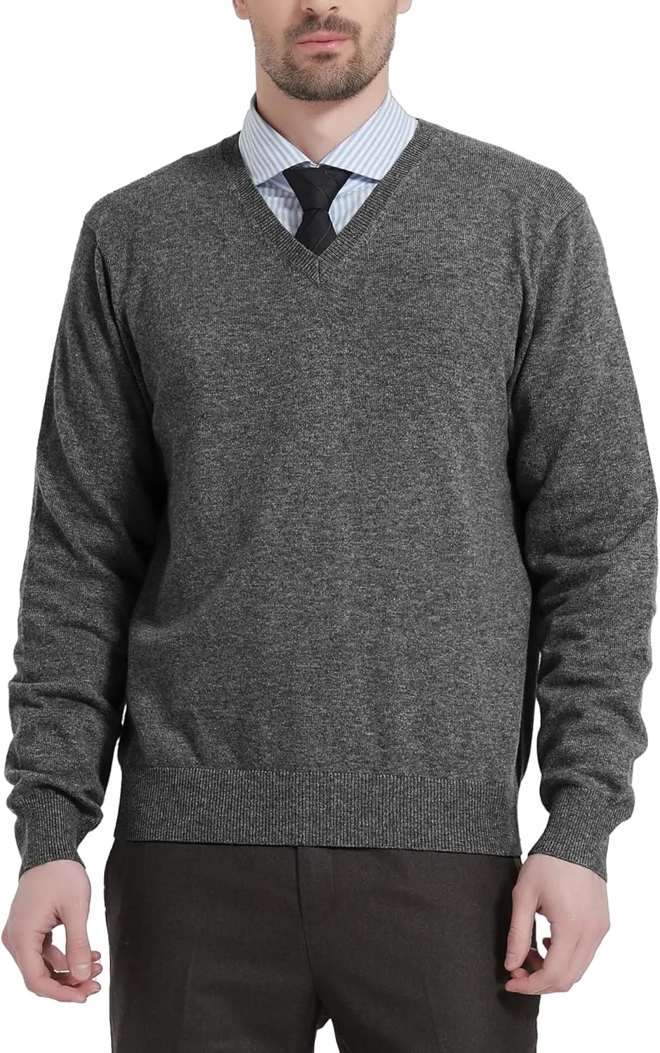 Kallspin Men's Wool Blend V-Neck Sweater Relax Fit Knit Pullover for Fall Winter
