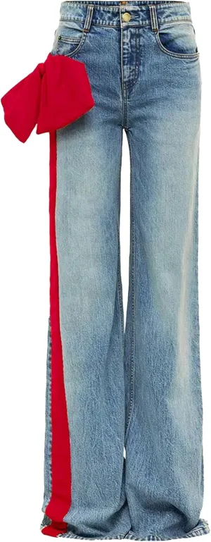 Kedera Women High Waisted Bow Jeans Casual Straight Leg Patchwork Baggy Boyfriend Pants Spring 2025 Denim Jean Trousers