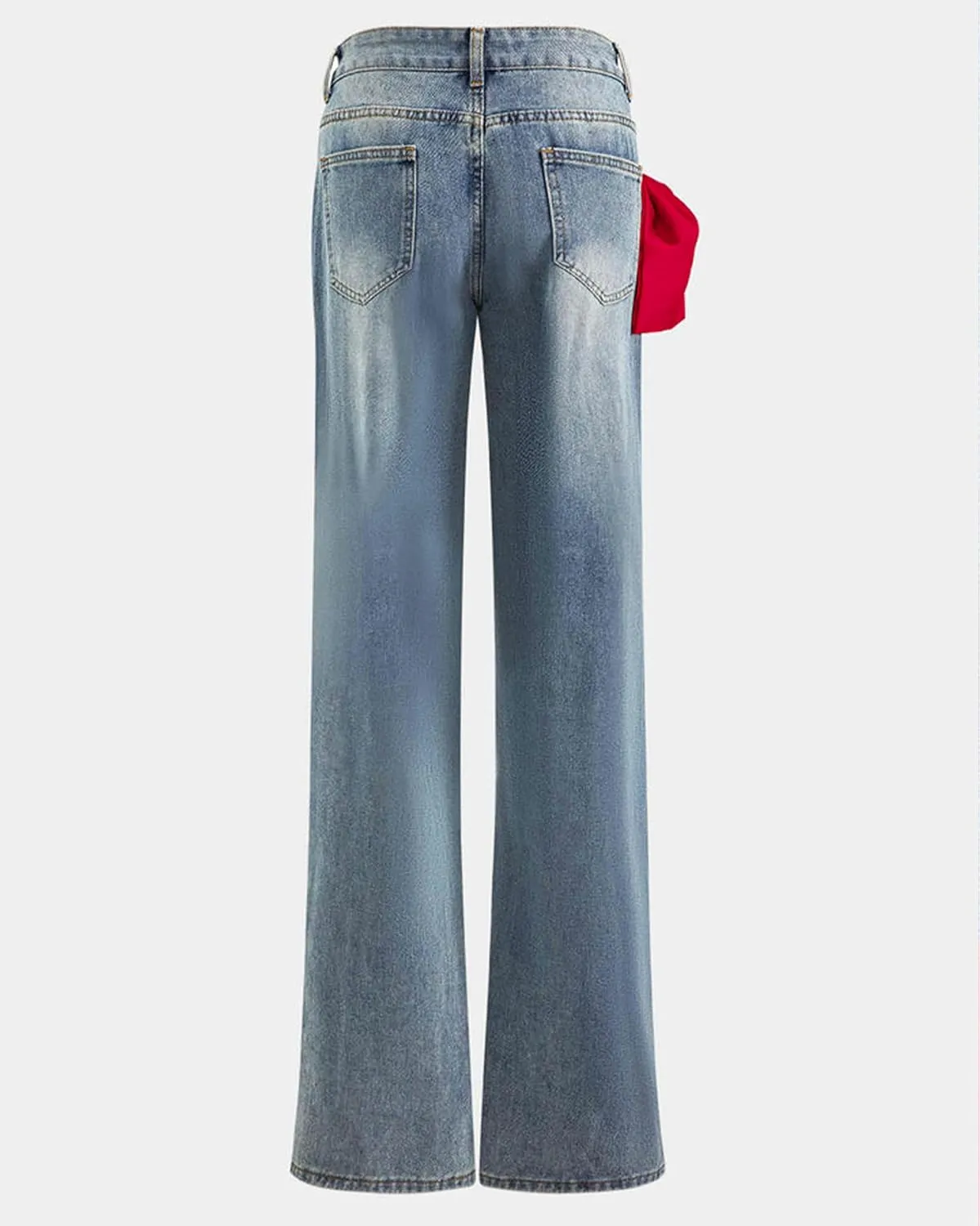 Kedera Women High Waisted Bow Jeans Casual Straight Leg Patchwork Baggy Boyfriend Pants Spring 2025 Denim Jean Trousers