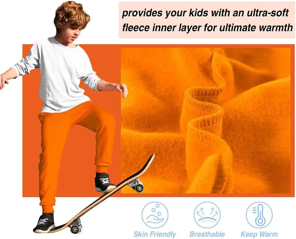 Kids Fleece Sweatpants Soft Brushed Joggers Pants Drawstring Casual Plain Sweatpants for Boys or Girls 3-12Y