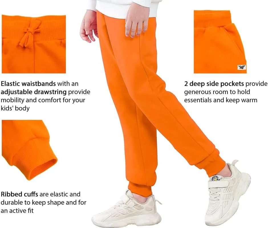 Kids Fleece Sweatpants Soft Brushed Joggers Pants Drawstring Casual Plain Sweatpants for Boys or Girls 3-12Y