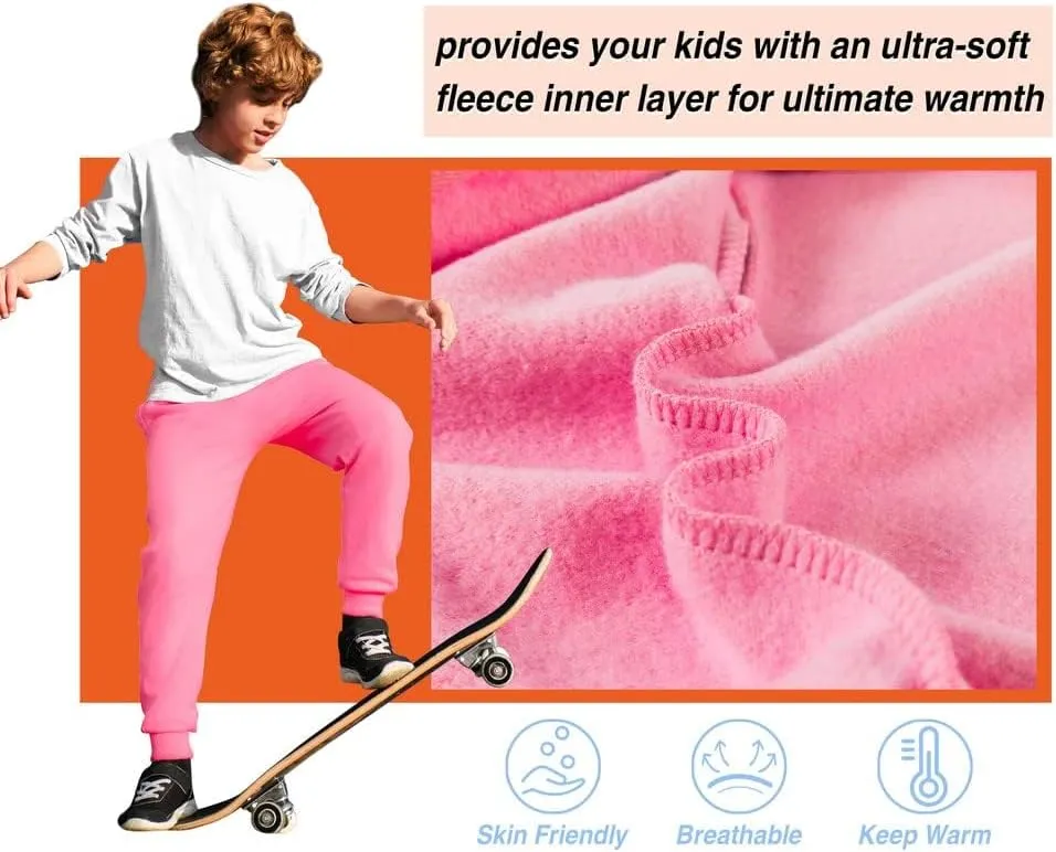 Kids Fleece Sweatpants Soft Brushed Joggers Pants Drawstring Casual Plain Sweatpants for Boys or Girls 3-12Y