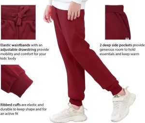 Kids Fleece Sweatpants Soft Brushed Joggers Pants Drawstring Casual Plain Sweatpants for Boys or Girls 3-12Y