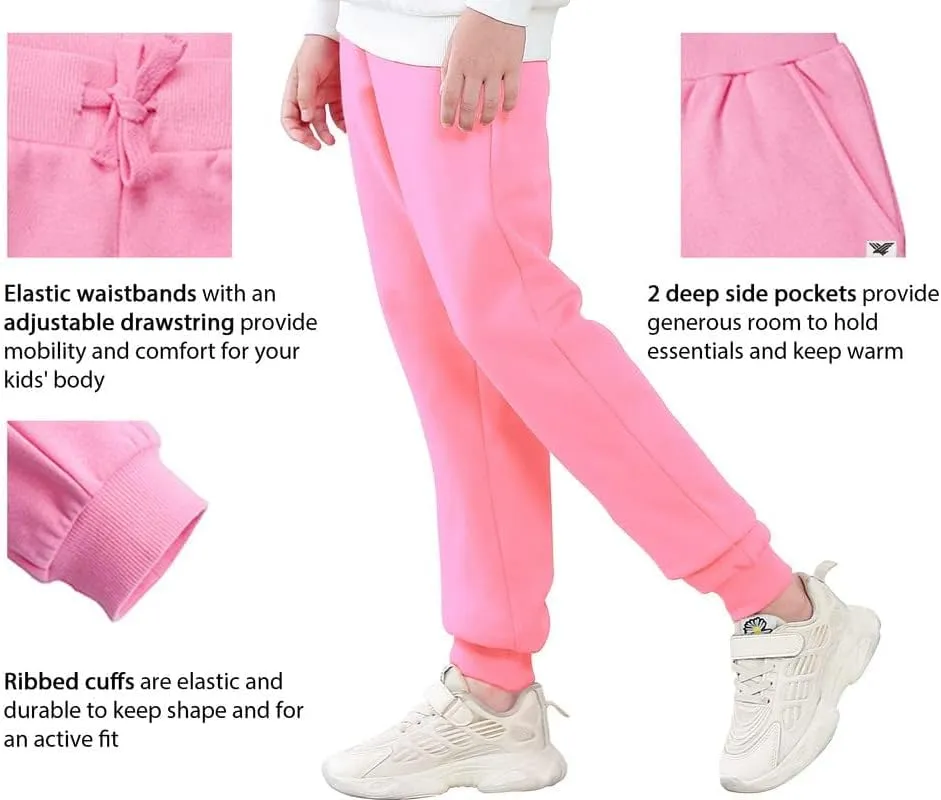 Kids Fleece Sweatpants Soft Brushed Joggers Pants Drawstring Casual Plain Sweatpants for Boys or Girls 3-12Y