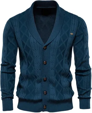 Large Solid Cardigan Sweater for Men's Warm Knit Button Down Cardigan Top V Neck Open Front Casual Sweater Coats